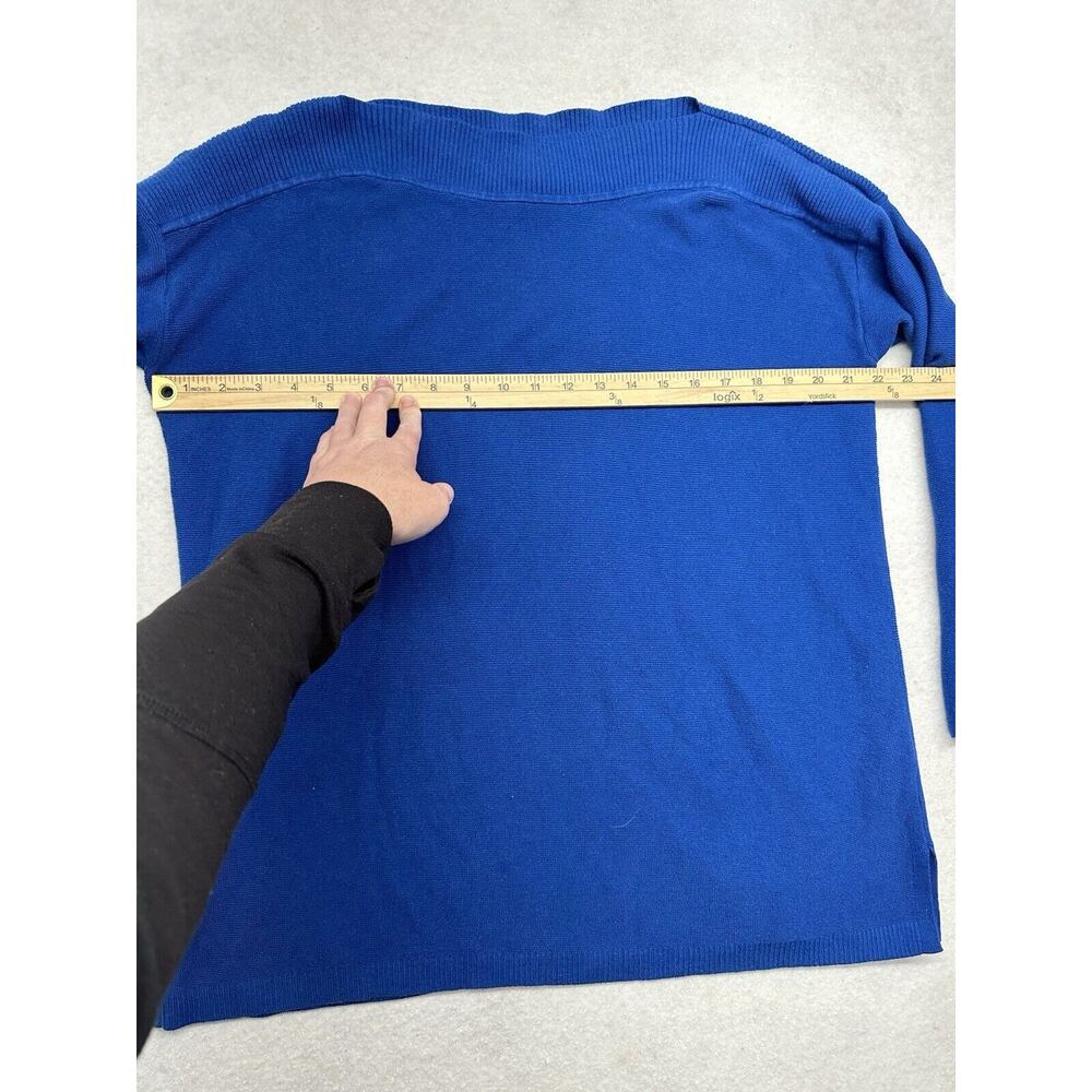 J Jill Sweater Womens Medium Sweater Blue Boat Neck Ribbed Knit 100% Cotton‎ - Picture 3 of 7